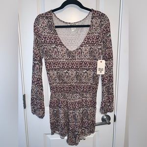 Billabong Long Sleeve Romper Jumper Geometric Aztec Print Women's